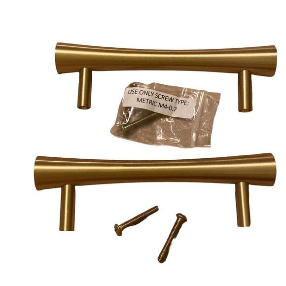 Mid Century Modern Curved Brushed Brass Drawer Pulls Set of Two - Picture 2 of 4